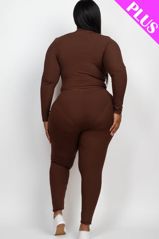Plus Size Ribbed Mock Neck Top & Leggings Set | Loungewear