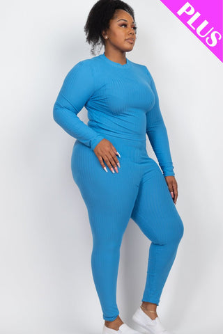 Plus Size Ribbed Mock Neck Top & Leggings Set | Loungewear
