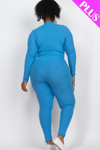 Plus Size Ribbed Mock Neck Top & Leggings Set | Loungewear