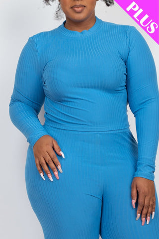 Plus Size Ribbed Mock Neck Top & Leggings Set | Loungewear