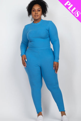 Plus Size Ribbed Mock Neck Top & Leggings Set | Loungewear