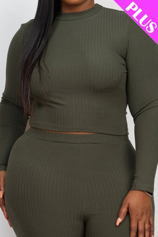 Plus Size Ribbed Mock Neck Top & Leggings Set | Loungewear
