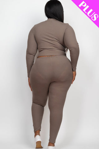 Plus Size Ribbed Mock Neck Top & Leggings Set | Loungewear