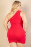 Plus Size Ribbed One Shoulder Cutout Front Casual Mini Bodycon Dress