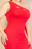 Plus Size Ribbed One Shoulder Cutout Front Casual Mini Bodycon Dress