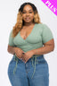 Plus Size Ribbed Ruched Drawstring Surplice Top