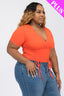 Plus Size Ribbed Ruched Drawstring Surplice Top