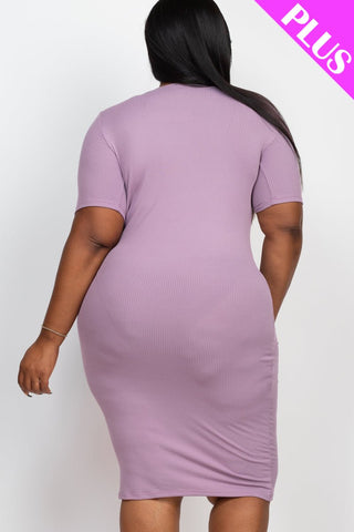 Plus Size Ribbed Short Sleeve Bodycon Midi Dress
