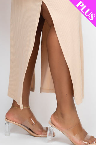 PLUS SIZE Ribbed Side Slit Long Cami Dress