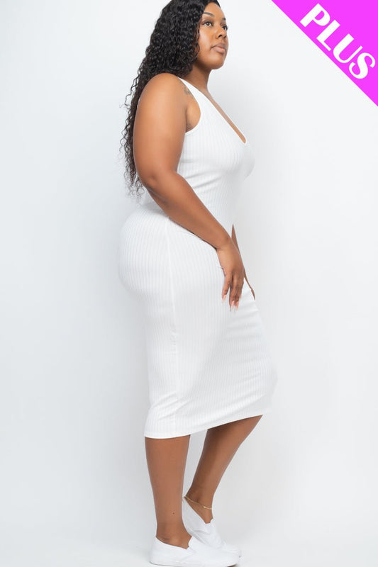 Plus Size Ribbed Sleeveless Bodycon Dress