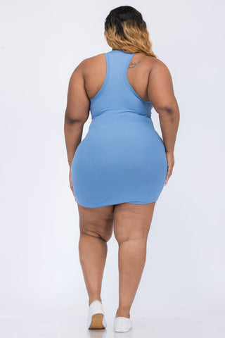 Plus Size Ribbed Split Neck Tank Mini Dress