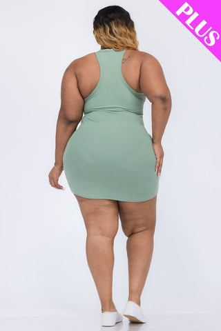 Plus Size Ribbed Split Neck Tank Mini Dress