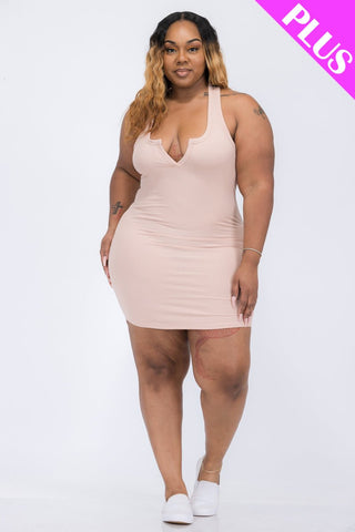 Plus Size Ribbed Split Neck Tank Mini Dress