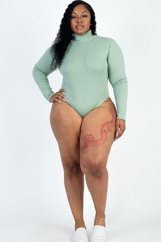 Plus Size Ribbed Turtle Neck Long Sleeve Bodysuit