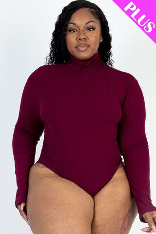 Plus Size Ribbed Turtle Neck Long Sleeve Bodysuit