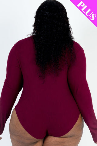 Plus Size Ribbed Turtle Neck Long Sleeve Bodysuit