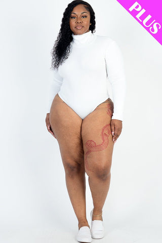 Plus Size Ribbed Turtle Neck Long Sleeve Bodysuit