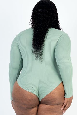 Plus Size Ribbed Turtle Neck Long Sleeve Bodysuit