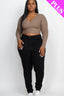 Plus Size Ribbed Wrap Front Long Sleeve Top
