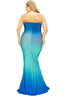 Plus Size Hot Summer Royal Blue/Aqua Gradient Tube Maxi Dress