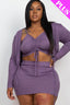 Plus Size Ruched Drawstring Cami Top & Mini Skirt Set with Cardigan