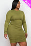 Plus Size Ruched Long Sleeve Bodycon Dress