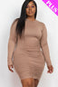 Plus Size Ruched Long Sleeve Bodycon Dress