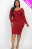 Plus Size Ruched Long Sleeve Top & Pencil Skirt Set