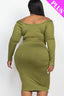 Plus Size Ruched Long Sleeve Top & Pencil Skirt Set