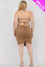 Plus Size Ruched O-ring Halter Neck Crisscross Back Bodycon Dress