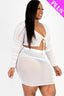 Plus Size Sheer Mesh Tie Front Crop Top & Ruched Side Mini Dress