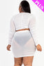 Plus Size Sheer Mesh Tie Front Crop Top & Ruched Side Mini Dress
