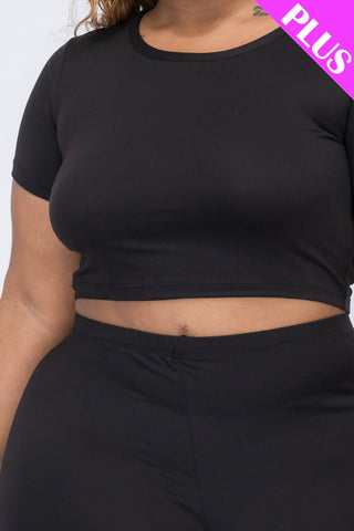 Plus Size Short Sleeve Crop Top & Shorts Set