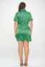 Plus Size Short Sleeve Wrap Tie Green Mini Dress