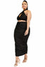 Plus Size Solid Black Two Piece Halter Top Matching Set