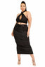 Plus Size Solid Black Two Piece Halter Top Matching Set