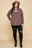 Plus Size Solid Long Sleeve Fashion Top-Brown