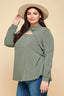 Plus Size Solid Long Sleeve Fashion Top-Olive