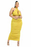 Plus Size Solid Mustard Two Piece Halter Top Matching Set