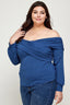 Plus Size Solid Wrap Dressy Top-Blue Stone