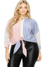 Plus Size Striped Button-Down Pink/Blue Blouse