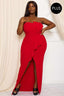 Plus Size Tube Top Pleated Red Maxi Dress