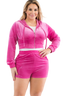 Plus Size Velour Crop Zip Up Hoodie and Shorts Set