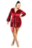 Plus Size Velvet Bishop Sleeve Burgundy Mini Dress