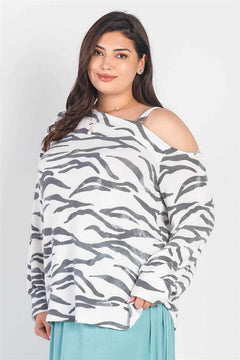 Plus Size White & Charcoal Long Sleeve Top