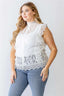Plus Size White Cotton Floral Lace Embroidery Detail Top