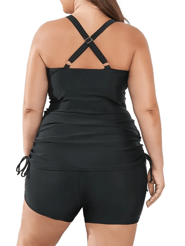 Plus Size Wrap Front Tankini Set | High-Waist Boyshort Two-Piece Swimsuit