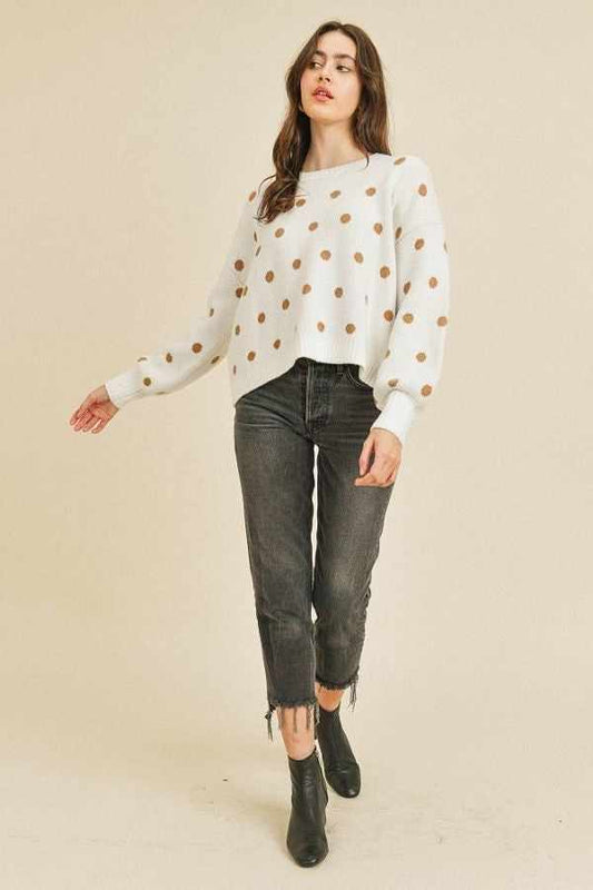 Polka Dots Long Sleeve Top-Ivory