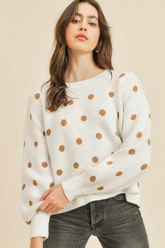 Polka Dots Long Sleeve Top-Ivory