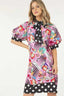 Print Midi Dress With Polka Dot Finish-Pink